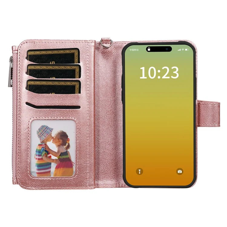 KT Multi-functional Series-4 for iPhone 15 Pro Case Slim-Fit Zipper Leather Wallet Stand Phone Cover