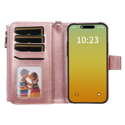 KT Multi-functional Series-4 for iPhone 15 Pro Case Slim-Fit Zipper Leather Wallet Stand Phone Cover