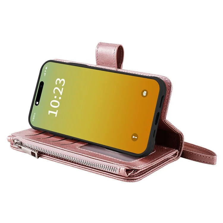KT Multi-functional Series-4 for iPhone 15 Pro Case Slim-Fit Zipper Leather Wallet Stand Phone Cover