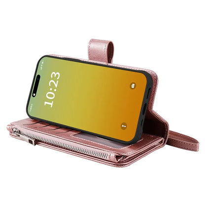 KT Multi-functional Series-4 for iPhone 15 Pro Case Slim-Fit Zipper Leather Wallet Stand Phone Cover
