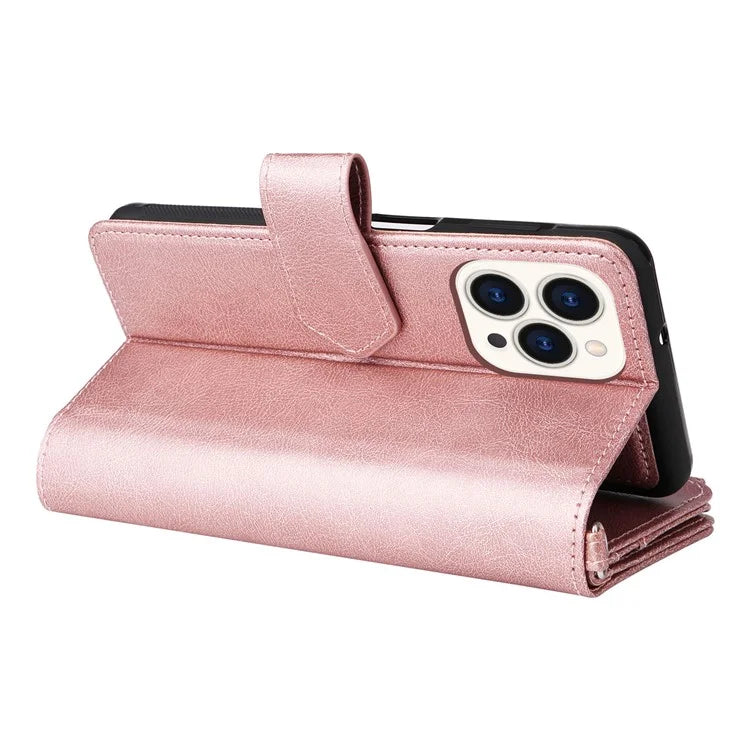 KT Multi-functional Series-4 for iPhone 15 Pro Case Slim-Fit Zipper Leather Wallet Stand Phone Cover