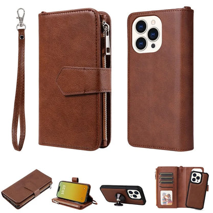 KT Multi-functional Series-4 for iPhone 15 Pro Case Slim-Fit Zipper Leather Wallet Stand Phone Cover