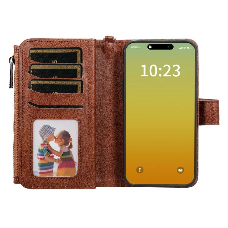 KT Multi-functional Series-4 for iPhone 15 Pro Case Slim-Fit Zipper Leather Wallet Stand Phone Cover