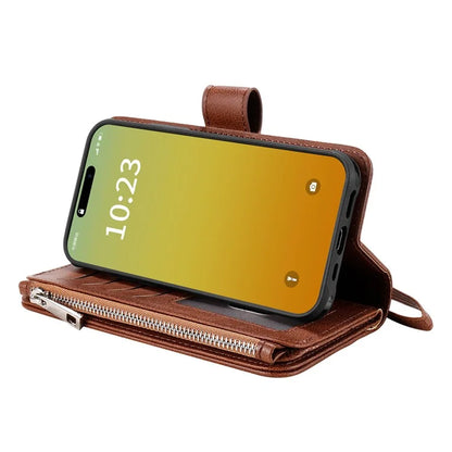 KT Multi-functional Series-4 for iPhone 15 Pro Case Slim-Fit Zipper Leather Wallet Stand Phone Cover