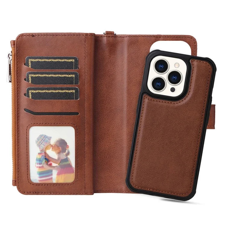 KT Multi-functional Series-4 for iPhone 15 Pro Case Slim-Fit Zipper Leather Wallet Stand Phone Cover