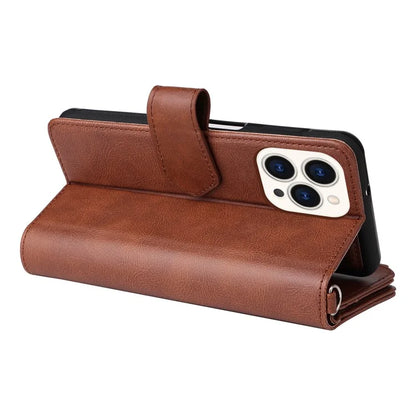 KT Multi-functional Series-4 for iPhone 15 Pro Case Slim-Fit Zipper Leather Wallet Stand Phone Cover
