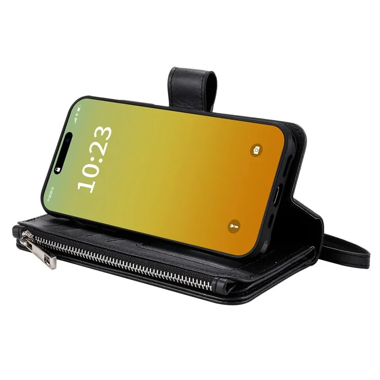 KT Multi-functional Series-4 for iPhone 15 Pro Case Slim-Fit Zipper Leather Wallet Stand Phone Cover