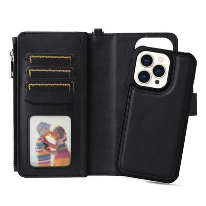 KT Multi-functional Series-4 for iPhone 15 Pro Case Slim-Fit Zipper Leather Wallet Stand Phone Cover