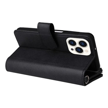 KT Multi-functional Series-4 for iPhone 15 Pro Case Slim-Fit Zipper Leather Wallet Stand Phone Cover