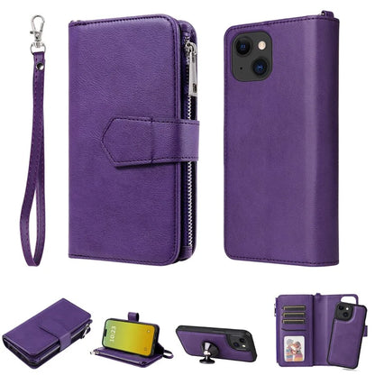KT Multi-functional Series-4 Leather Phone Cover for iPhone 15 Case Wallet Stand Zipper Phone Shell