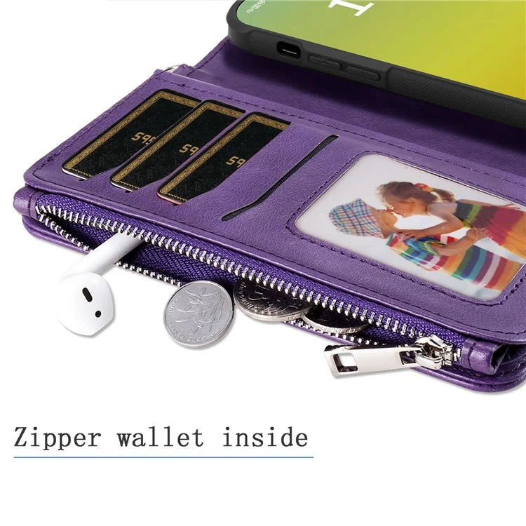 KT Multi-functional Series-4 Leather Phone Cover for iPhone 15 Case Wallet Stand Zipper Phone Shell