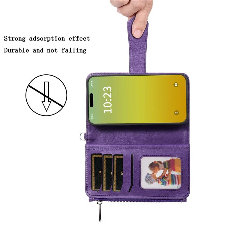 KT Multi-functional Series-4 Leather Phone Cover for iPhone 15 Case Wallet Stand Zipper Phone Shell