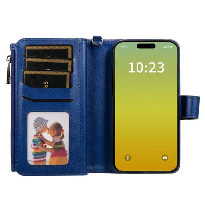 KT Multi-functional Series-4 Leather Phone Cover for iPhone 15 Case Wallet Stand Zipper Phone Shell
