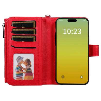 KT Multi-functional Series-4 Leather Phone Cover for iPhone 15 Case Wallet Stand Zipper Phone Shell