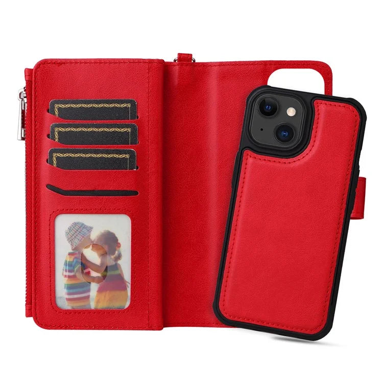 KT Multi-functional Series-4 Leather Phone Cover for iPhone 15 Case Wallet Stand Zipper Phone Shell