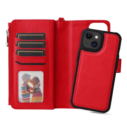 KT Multi-functional Series-4 Leather Phone Cover for iPhone 15 Case Wallet Stand Zipper Phone Shell