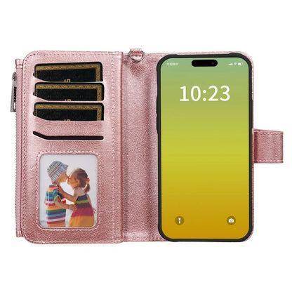 KT Multi-functional Series-4 Leather Phone Cover for iPhone 15 Case Wallet Stand Zipper Phone Shell