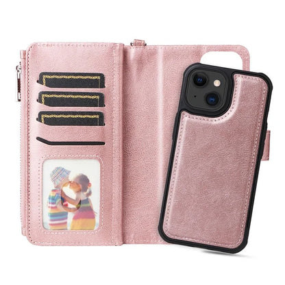 KT Multi-functional Series-4 Leather Phone Cover for iPhone 15 Case Wallet Stand Zipper Phone Shell