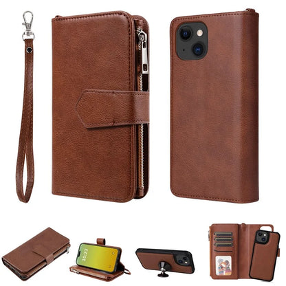 KT Multi-functional Series-4 Leather Phone Cover for iPhone 15 Case Wallet Stand Zipper Phone Shell