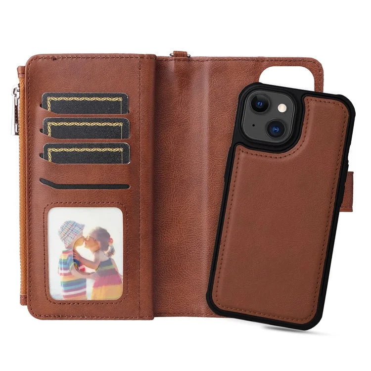 KT Multi-functional Series-4 Leather Phone Cover for iPhone 15 Case Wallet Stand Zipper Phone Shell