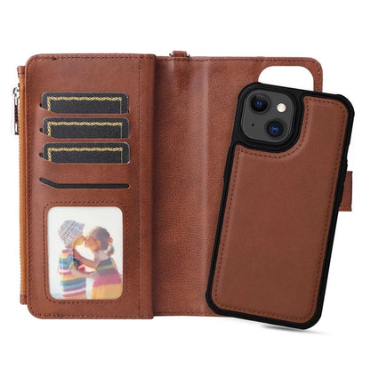 KT Multi-functional Series-4 Leather Phone Cover for iPhone 15 Case Wallet Stand Zipper Phone Shell