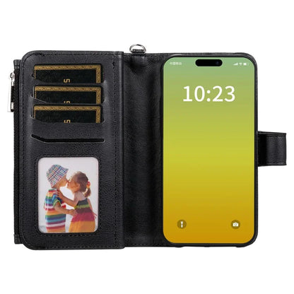 KT Multi-functional Series-4 Leather Phone Cover for iPhone 15 Case Wallet Stand Zipper Phone Shell