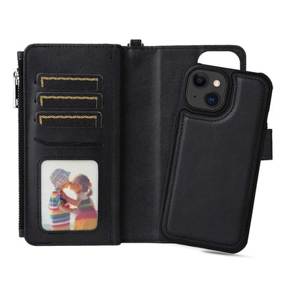 KT Multi-functional Series-4 Leather Phone Cover for iPhone 15 Case Wallet Stand Zipper Phone Shell