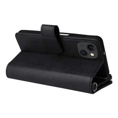 KT Multi-functional Series-4 Leather Phone Cover for iPhone 15 Case Wallet Stand Zipper Phone Shell