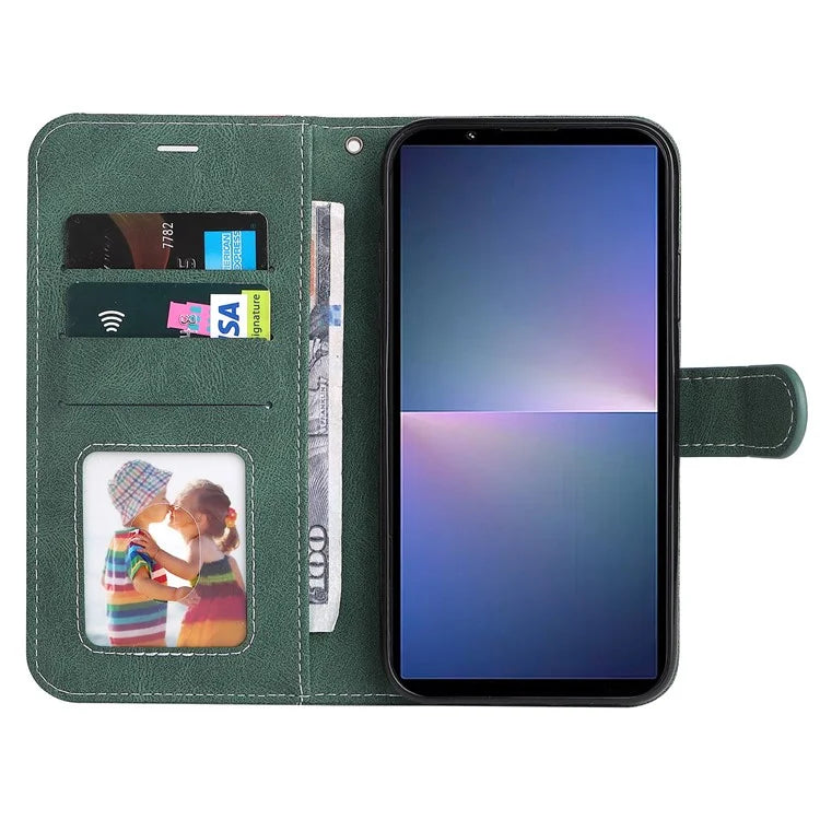 For Sony Xperia 5 V Case PU Leather Wallet Three-color Splicing Stand Smartphone Cover with Strap