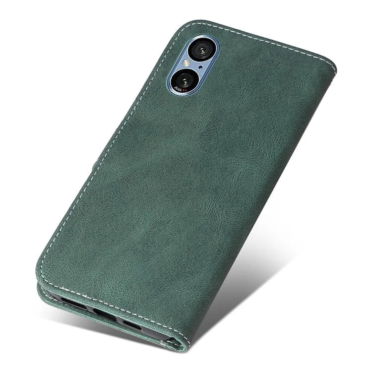For Sony Xperia 5 V Case PU Leather Wallet Three-color Splicing Stand Smartphone Cover with Strap