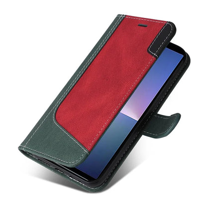 For Sony Xperia 5 V Case PU Leather Wallet Three-color Splicing Stand Smartphone Cover with Strap