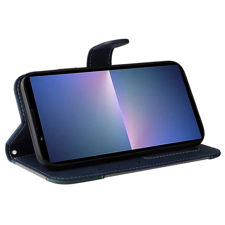 For Sony Xperia 5 V Case PU Leather Wallet Three-color Splicing Stand Smartphone Cover with Strap