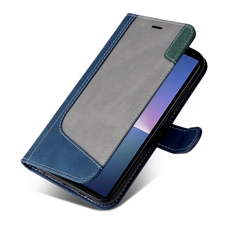 For Sony Xperia 5 V Case PU Leather Wallet Three-color Splicing Stand Smartphone Cover with Strap