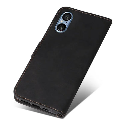 For Sony Xperia 5 V Case PU Leather Wallet Three-color Splicing Stand Smartphone Cover with Strap
