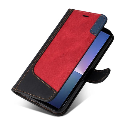 For Sony Xperia 5 V Case PU Leather Wallet Three-color Splicing Stand Smartphone Cover with Strap