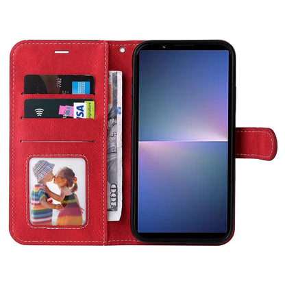 For Sony Xperia 5 V Case PU Leather Wallet Three-color Splicing Stand Smartphone Cover with Strap