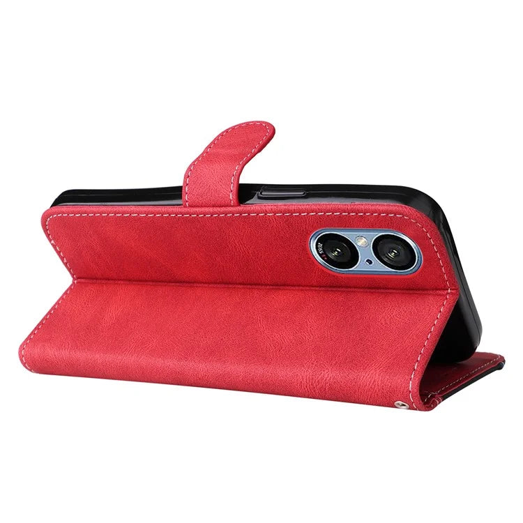 For Sony Xperia 5 V Case PU Leather Wallet Three-color Splicing Stand Smartphone Cover with Strap
