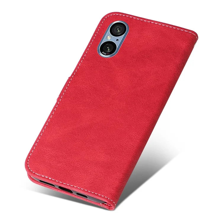 For Sony Xperia 5 V Case PU Leather Wallet Three-color Splicing Stand Smartphone Cover with Strap
