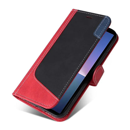 For Sony Xperia 5 V Case PU Leather Wallet Three-color Splicing Stand Smartphone Cover with Strap