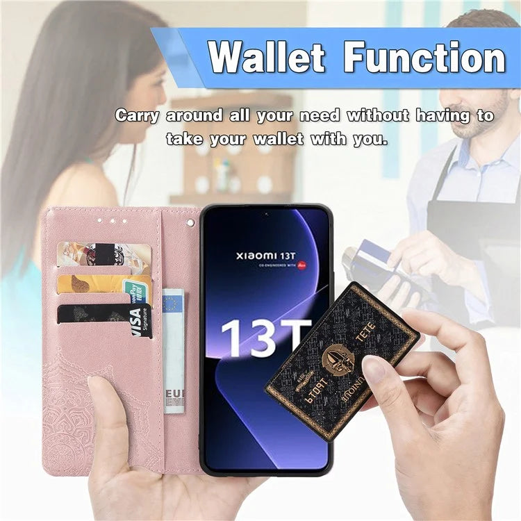 For Xiaomi 13T Pro / 13T / Redmi K60 Ultra Case PU Leather Embossed Phone Cover Anti-Scratch Wallet with Stand