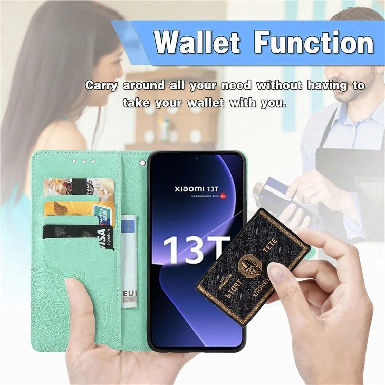 For Xiaomi 13T Pro / 13T / Redmi K60 Ultra Case PU Leather Embossed Phone Cover Anti-Scratch Wallet with Stand