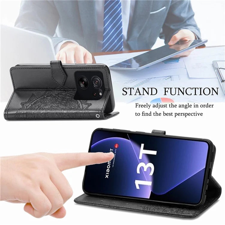 For Xiaomi 13T Pro / 13T / Redmi K60 Ultra Case PU Leather Embossed Phone Cover Anti-Scratch Wallet with Stand