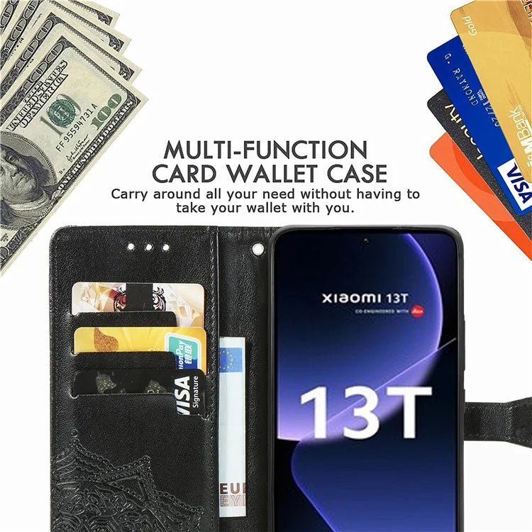 For Xiaomi 13T Pro / 13T / Redmi K60 Ultra Case PU Leather Embossed Phone Cover Anti-Scratch Wallet with Stand