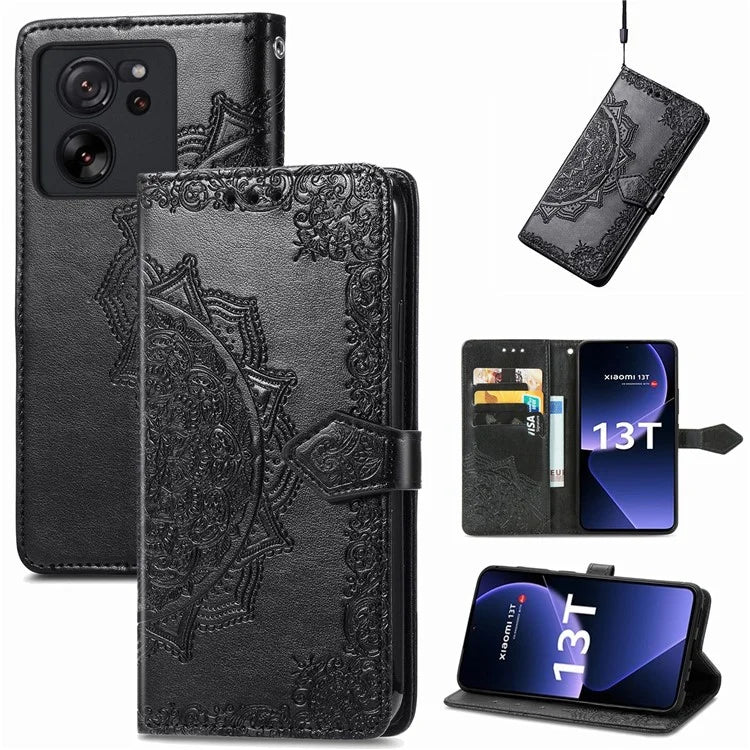 For Xiaomi 13T Pro / 13T / Redmi K60 Ultra Case PU Leather Embossed Phone Cover Anti-Scratch Wallet with Stand