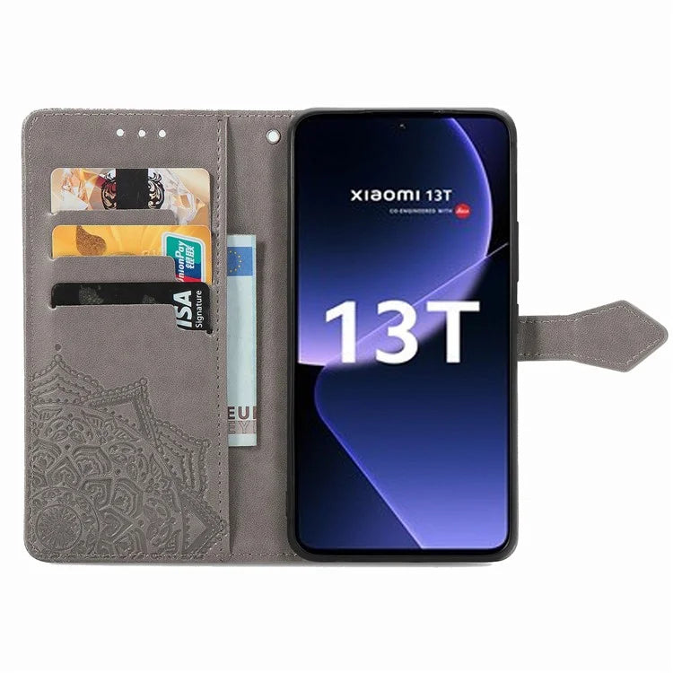 For Xiaomi 13T Pro / 13T / Redmi K60 Ultra Case PU Leather Embossed Phone Cover Anti-Scratch Wallet with Stand