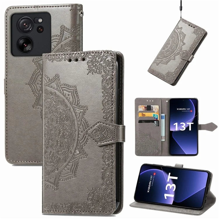 For Xiaomi 13T Pro / 13T / Redmi K60 Ultra Case PU Leather Embossed Phone Cover Anti-Scratch Wallet with Stand