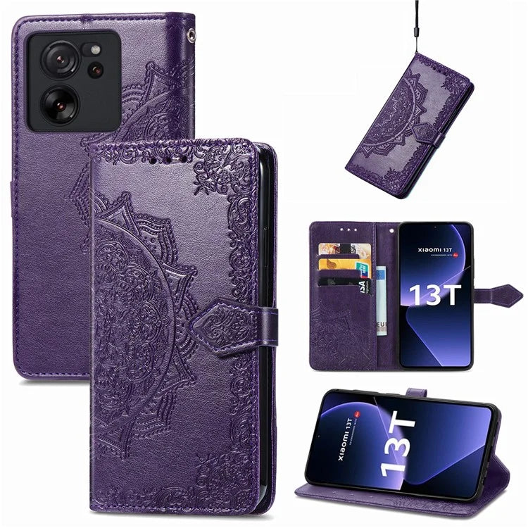 For Xiaomi 13T Pro / 13T / Redmi K60 Ultra Case PU Leather Embossed Phone Cover Anti-Scratch Wallet with Stand
