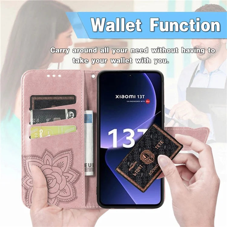 For Xiaomi 13T Pro / 13T / Redmi K60 Ultra Case Butterfly Imprinted Wallet Rhinestone Stand Leather Cover