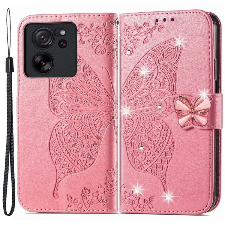 For Xiaomi 13T Pro / 13T / Redmi K60 Ultra Case Butterfly Imprinted Wallet Rhinestone Stand Leather Cover