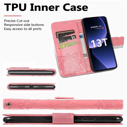 For Xiaomi 13T Pro / 13T / Redmi K60 Ultra Case Butterfly Imprinted Wallet Rhinestone Stand Leather Cover